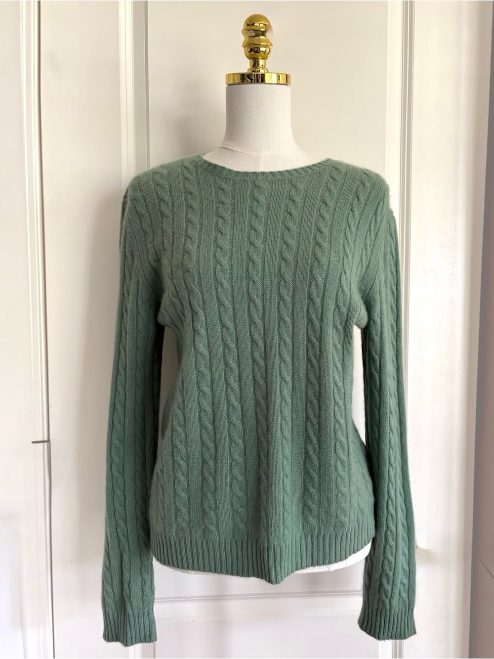 Lauren Ralph Lauren Women's 100% Cashmere Cable Knit Crewneck Sweater Green SZ L